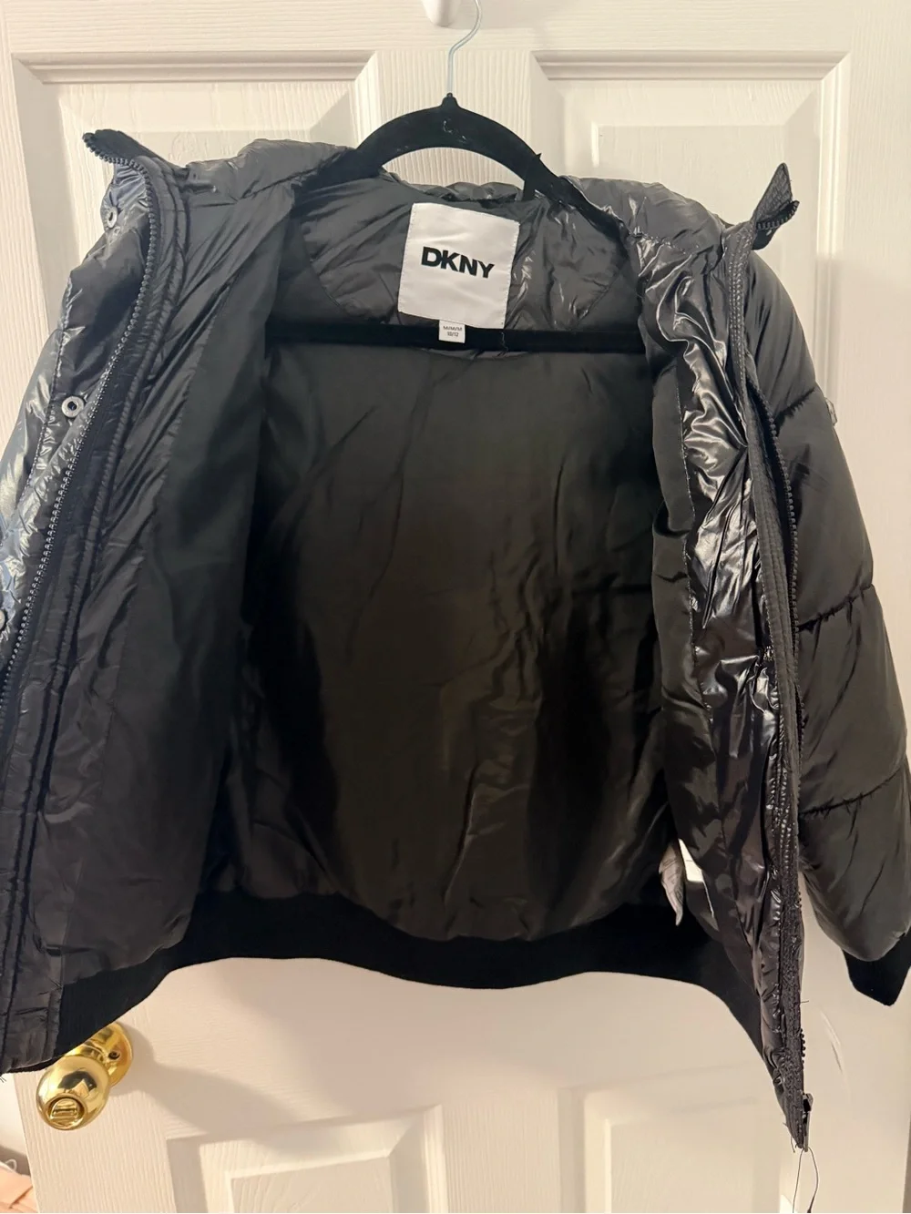 DKNY Black Shiny Puffer Jacket with Hood
